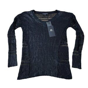 Rock & Republic Open-Knit Black Sweater Women's Size Small Ice Queen New